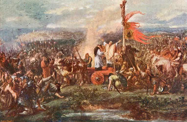 Die Standartenschlacht, auch Schlacht von Northallerton genannt, 22. August 1138, Cowton Moor bei Northallerton, Yorkshire, England.
